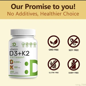 D3+K2 MK-7 250 Capsules Vitamin 2 in 1 Support for Bones Heart & Immune - Picture 6 of 12