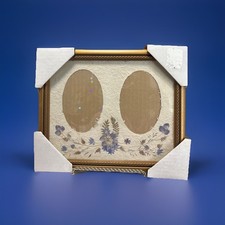 Gold Floating Frame With Pressed Dried Flowers  Two Oval Picture Inserts