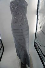 Jovani Gray Silver Strapless Lace Sequin Bodice Tiered Column Evening Gown Sz 14