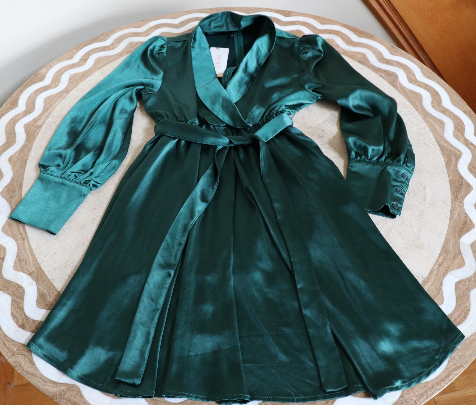 NEW Club London Emerald Green Shiny Satin Dress Silky Slinky Club Party Size 12