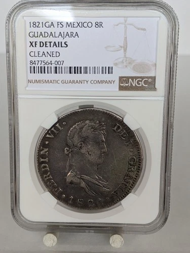 1821-GA FS Mexico 8 Reales Guadalajara Silver NGC XF Details (Cleaned)
