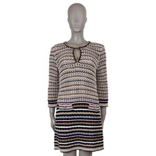 73724 auth CHANEL multi cotton 24P LUREX STRIPED CROCHET KNIT Dress 38 S