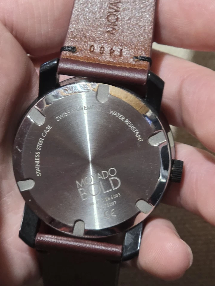 Movado Bold Black Museum Dial Watch 36006003 –Brown Leather Band – Needs Battery - Image 3 of 3