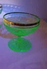 Hocking Uranium Glass Champagne Sundae Sherbet Cup Glass Gold Trim Vintage One