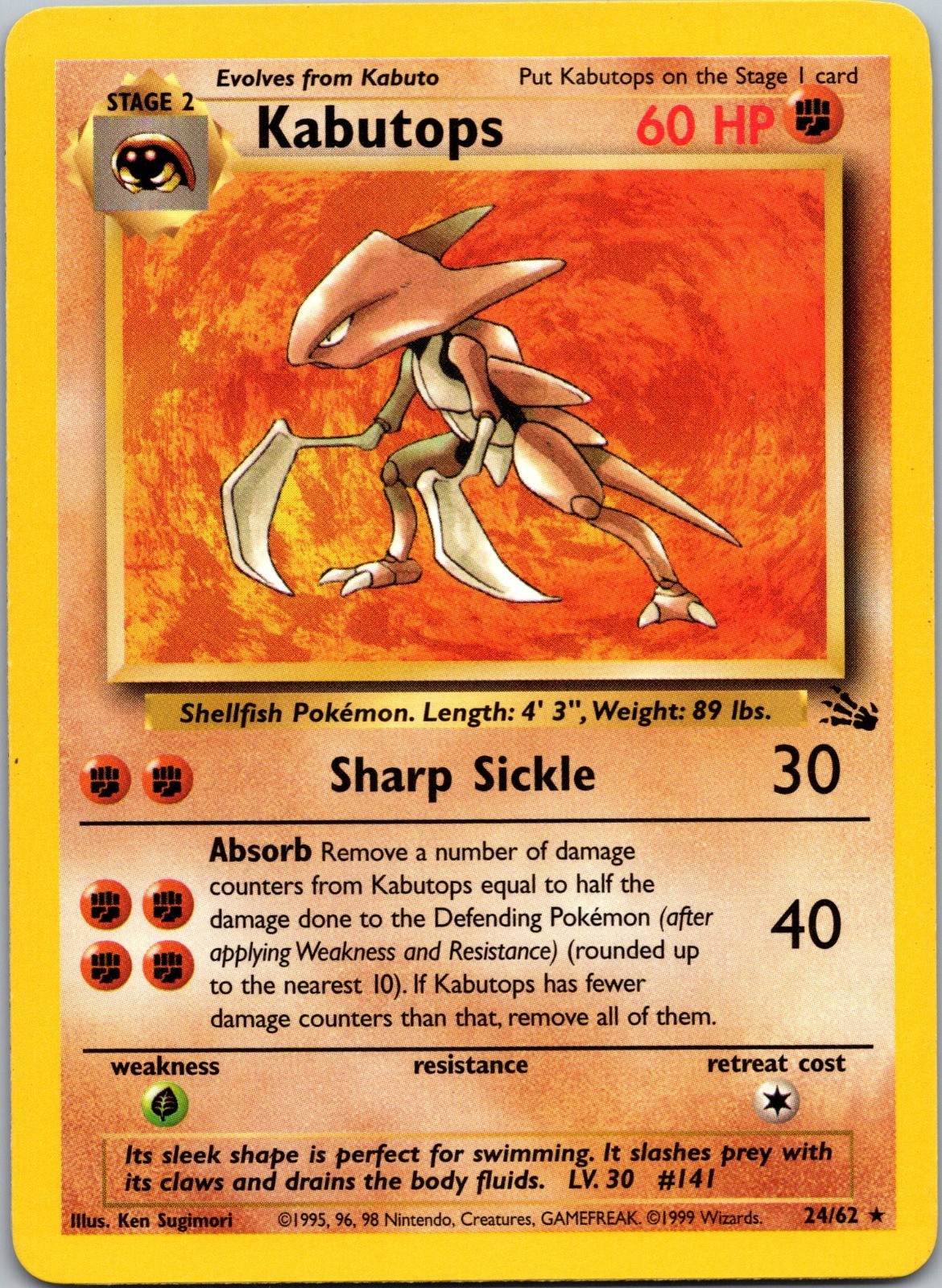 Kabutops (24) FO #24/62 Rare Unlimited MP Pokemon
