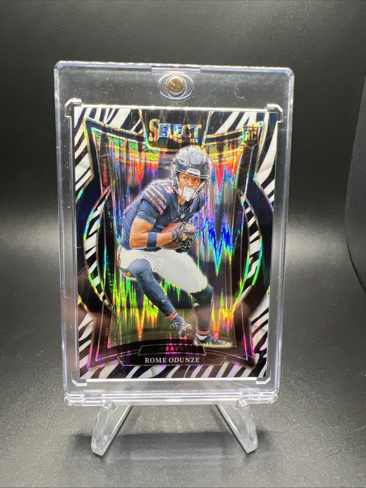 Rome Odunze 2024 Panini Select Zebra Prizm Shock Case Hit Concourse Bears RC SSP