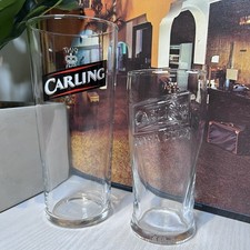 Vintage Carling pint Glass Old Logo + Half Pint Glass 1/2 British Pub Man Cave