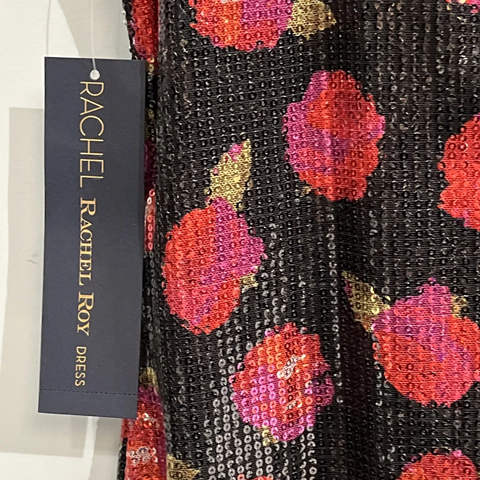 Vestido Rachel Roy Para Mujer L Negro Rojo Rosa Lentejuelas Tanque Midi Evento Cóctel Fiesta Foto 3 de 4