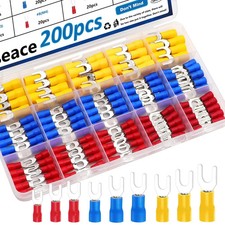 200Pcs 4,8,10,1/4 Inch Fork Spade Connectors with 22-16/16-14/12-10 AWG Fork ...