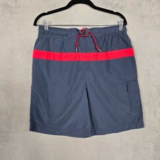 Vintage Polo Ralph Lauren cargo Swim Trunks mens Large Blue red stripe