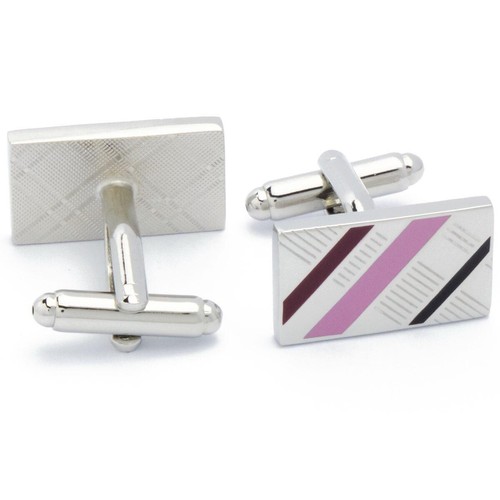 Cufflinks - Rectangle with Diagonal Pink Stripe - Picture 2 of 5