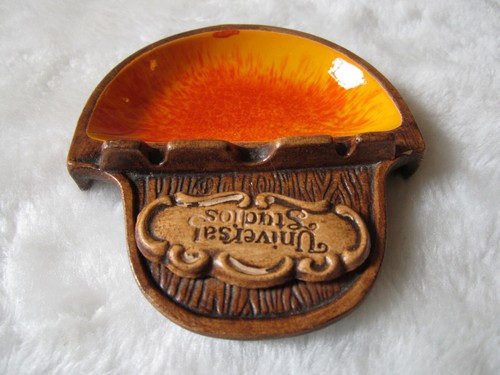 VINTAGE UNIVERSAL STUDIOS SOUVENIR ASHTRAY CERAMIC ORANGE GLAZE 70'S RETRO USA - Picture 3 of 6