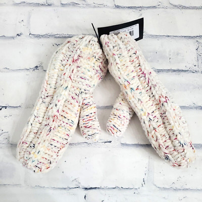 INC Mittens Ivory Chenille Lined Ivory Red Blue Fleck Winter Fun Gloves New