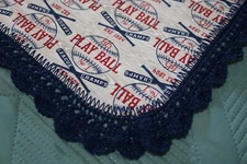 Receiving Blanket Hand Crochet Edge New Baby Shower Gift Girl Boy BASEBALL FAN!
