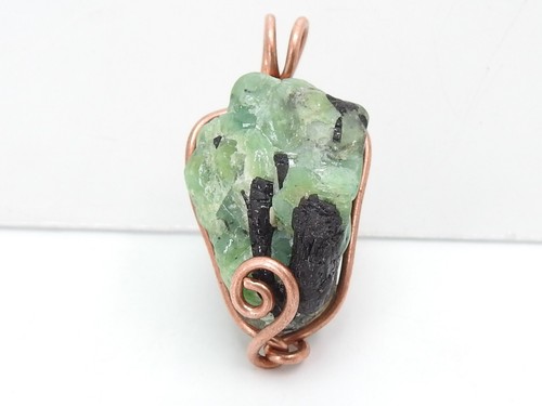 Emerald Rough Pendant Wire Wrapped Copper Jewelry 29X23X11MM Personalized Gift - Picture 6 of 8