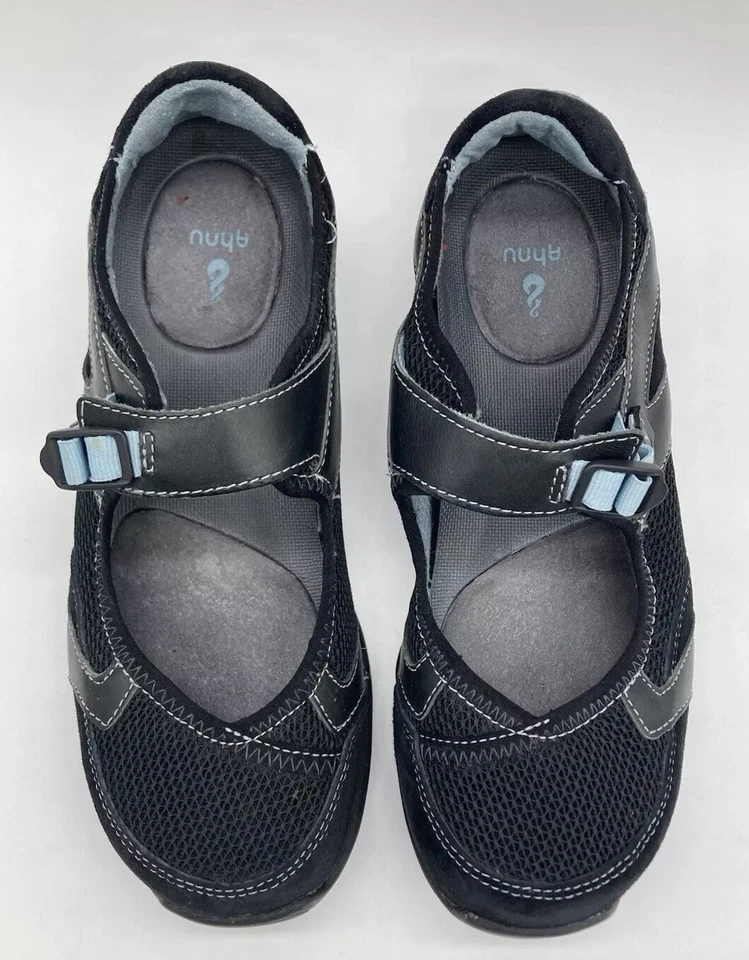 Zapatos para mujer Ahnu Mary Jane de cuero gamuza negro azul talla 8,5 Foto 3 de 4