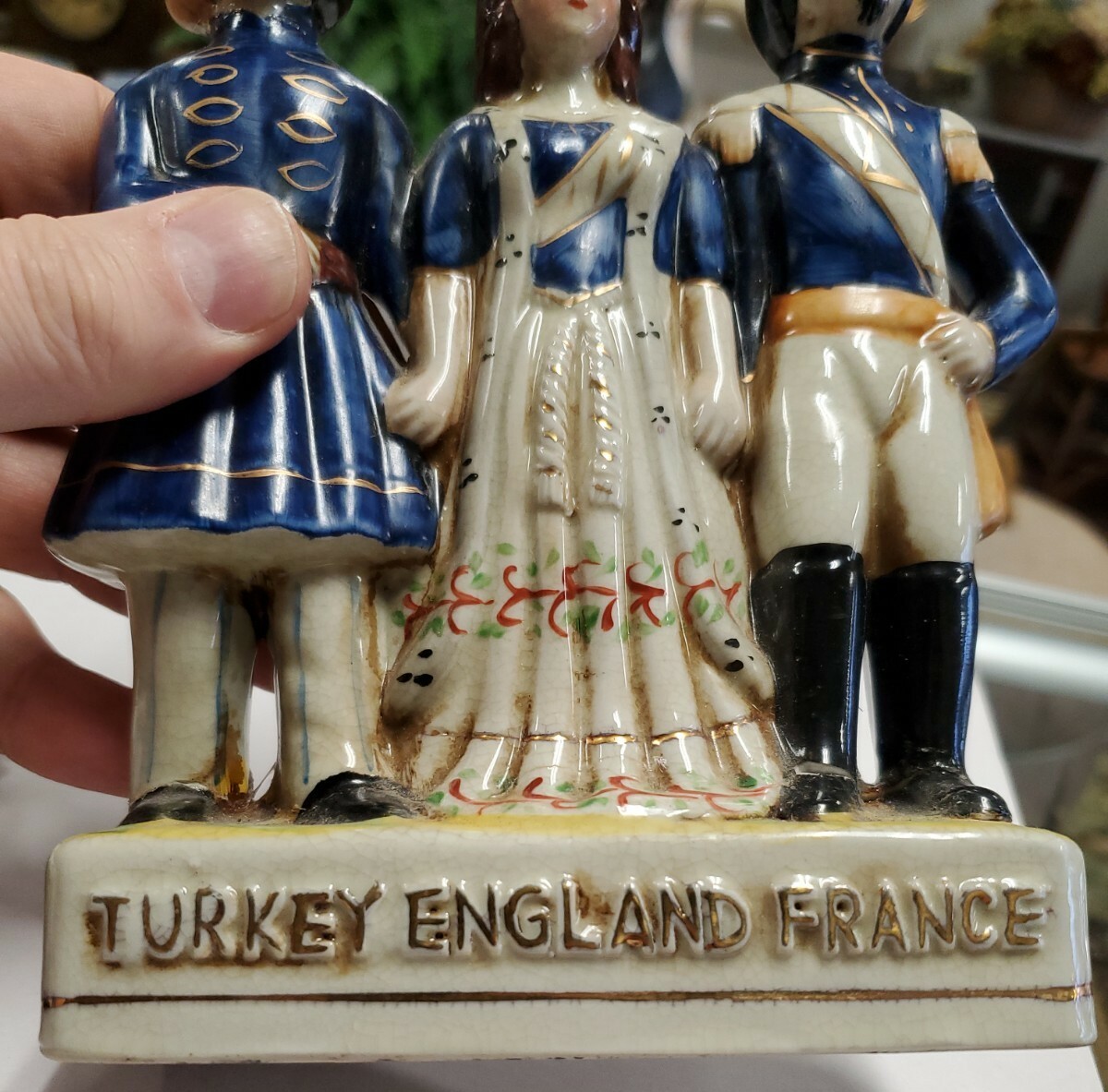 Vintage Staffordshire Turkey England France Trio Figurine - As Is