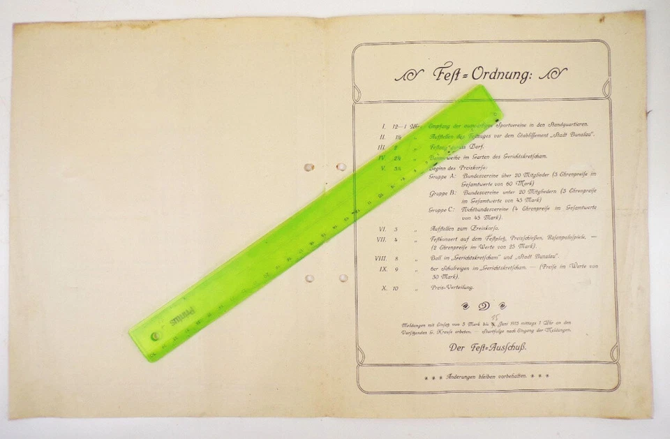 Altes Dokument Radfahrer Klub Tillendorf 1900 Schlesien 1913 Festordnung - Bild 2 von 4