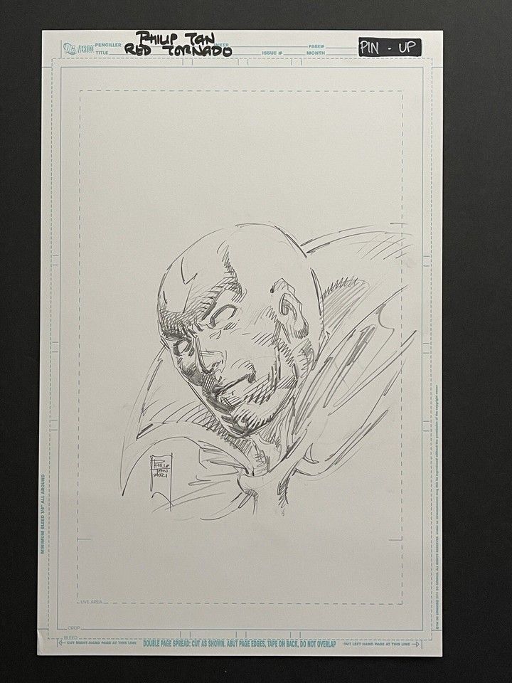 Original Art - Pencil Art Of Red Tornado Pin Up By Philip Tan Comic Art