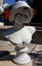 Steinfigur Büste "Frau mit Hut" 40 cm Statue, Steinguss Menschen Gartenfigur