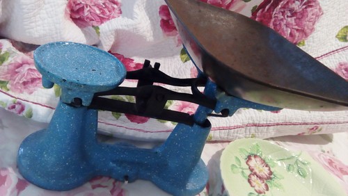 Antique scales blue rare enamel 1930's & weights original - Picture 6 of 12