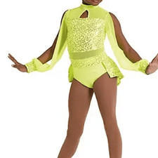 WEISSMAN Dance Costume Poet neon yellow sequin All I Am 11714 LC-large child