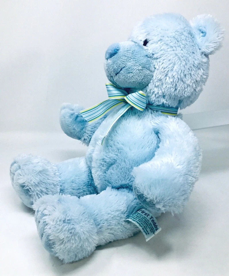 Oso de peluche suave Russ Baby Berrie azul "Mi primer peluche" con ojos cosidos y arco 16 pulgadas Foto 4 de 4