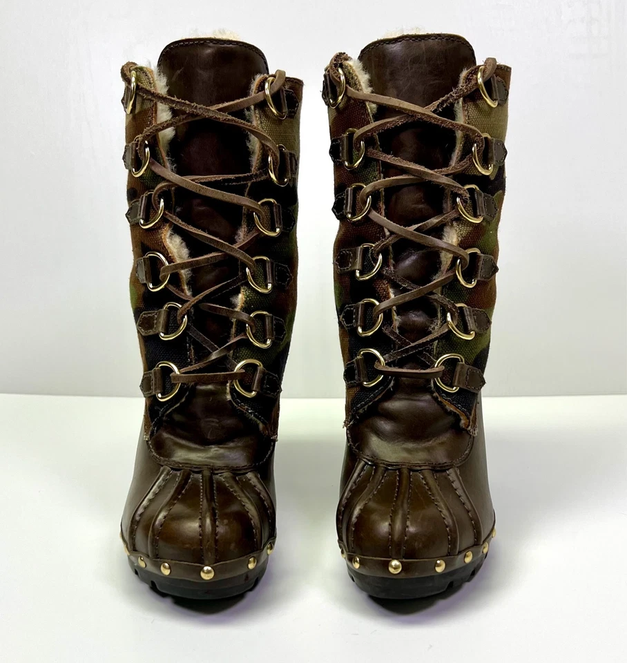 Michael Kors Shearling Lined Lace Up Grommet Camo Boots Size US 7 M Camouflage - Image 3 of 4