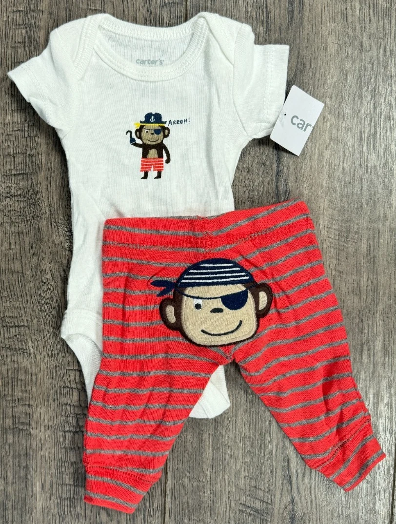 Baby Boy Clothes New Carter's Preemie 2pc Arrrgh Monkey Pirate Outfit