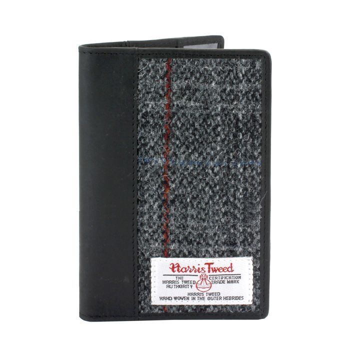 Harris Tweed Grey Check Leather Passport Holder New-image