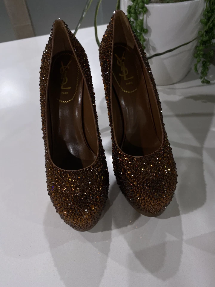 Zapatos de salón YSL Yves Saint Laurent Tribtoo talla 42/12 Swarovski NUEVOS Foto 3 de 4