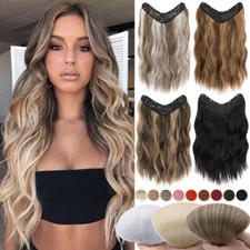Clip In 100% Real AS Human Hair Extensions THICK One Piece 3/4 Full Head V-Shape