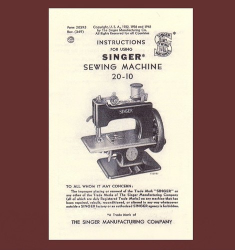 Máquina de coser Singer 20 juguete niño coser costura INSTRUCCIONES MANUALES 20-10 (1948) - Imagen 1 de 2