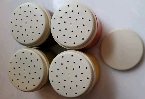 Vintage Tupperware Brown Yellow Green Orange Salt Pepper Shakers Stacking... - Picture 4 of 7