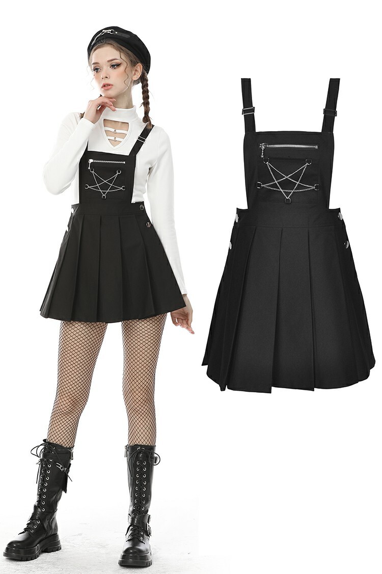 DARK IN LOVE Women Black Gothic Punk Grunge Star Chain Suspender