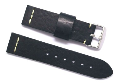22mm Replacement BLACK Genuine Leather Classic Watch Strap - U-Boat 22 & Others