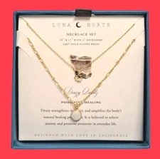 Luna Norte Druzy Quartz Necklace Set 16” & 17” w/ 2" Extenders14KT Plated Brass