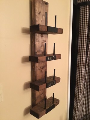 Rustic Modern Wood Vertical Storage Rack Wall Mount Hanging Wine Bottle Holder Ebay