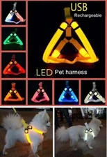 USB RECHARGEABLE led dog HARNESS ( Glow Flashing Light-up Night Safety)