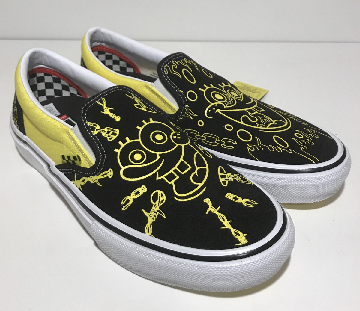 Vans Slip On Spongebob Cartoon Mens Size 9 Black Yellow 