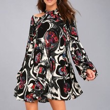 Free People Drift Away Print Cold Shoulder Tunic Dress Small