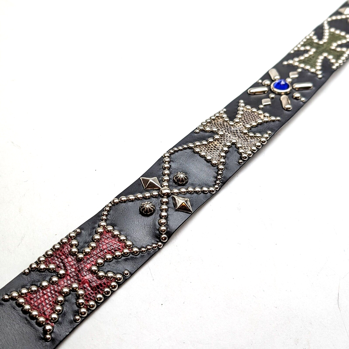 Handmade Black Leather Studded Belt Iron Cross Design Men's Handmade Black Leather Studded Belt Iron Cross Design Men's