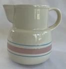 Vtg McCoy Cream Pink Blue Banded Lancaster Colony Corp Pottery Pitcher Vase  USA