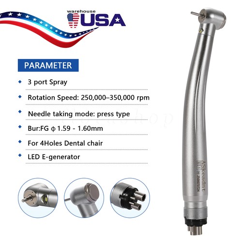ASkeadnt Dental Fiber Optic LED E-generator high speed handpiece Turbine 4 Holes - Picture 13 of 24