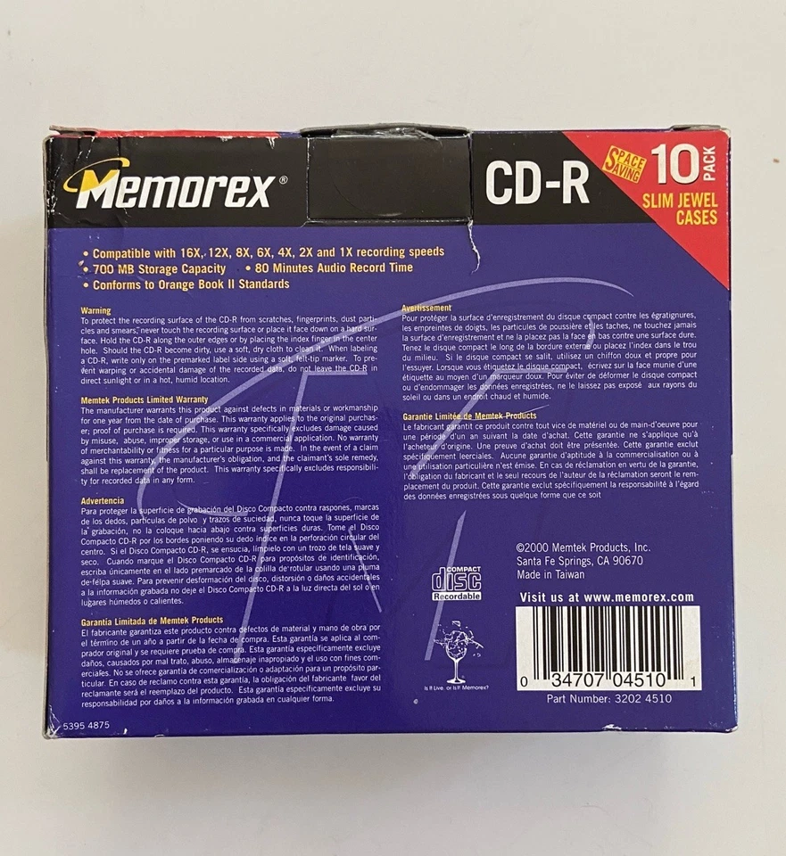 10 Pack Memorex CD-R Discs 700mb/80min 40x W/slim Jewel Cases New Sealed  - Image 3 of 4