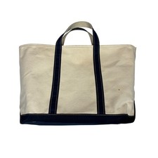 Vintage 80s 90s LL Bean Boat and Tote Canvas Bag Navy White 14x22"