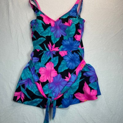 Vtg Floral Swim Dress One Piece Swimsuit XL (18) Modest Hawaiian Retro  Classic | eBay
