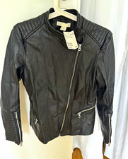 H&M Damen Lederjacke Biker Schwarz Gr. 38 mit...