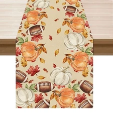 Fall Football Pumpkin Maple Leaves Table Runner Table Decoration for Kitchen ...