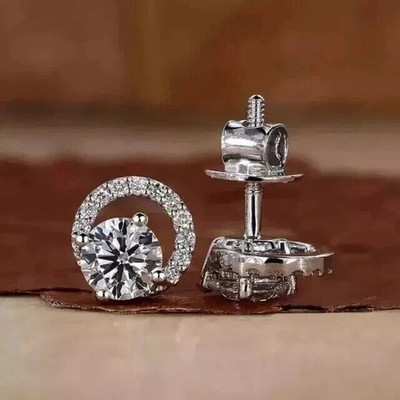 Stunning Stud Earrings In 14k White Gold Plated 3Ct Round Cut Simulated Diamond